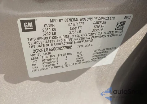 2012 GMC Terrain Sle-2 from USA, damaged, VIN 2GKFLSE50C6277992
